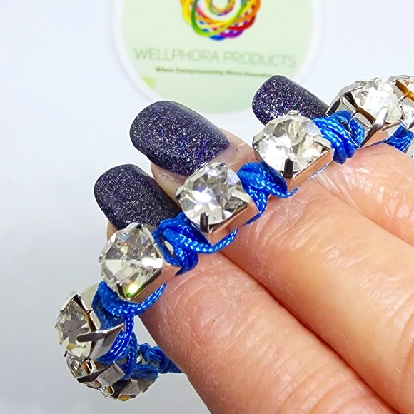 AEO Blue Woven Chunky Prong-set Rhinestone Lobster Clasp Bracelet - Picture 4 of 7